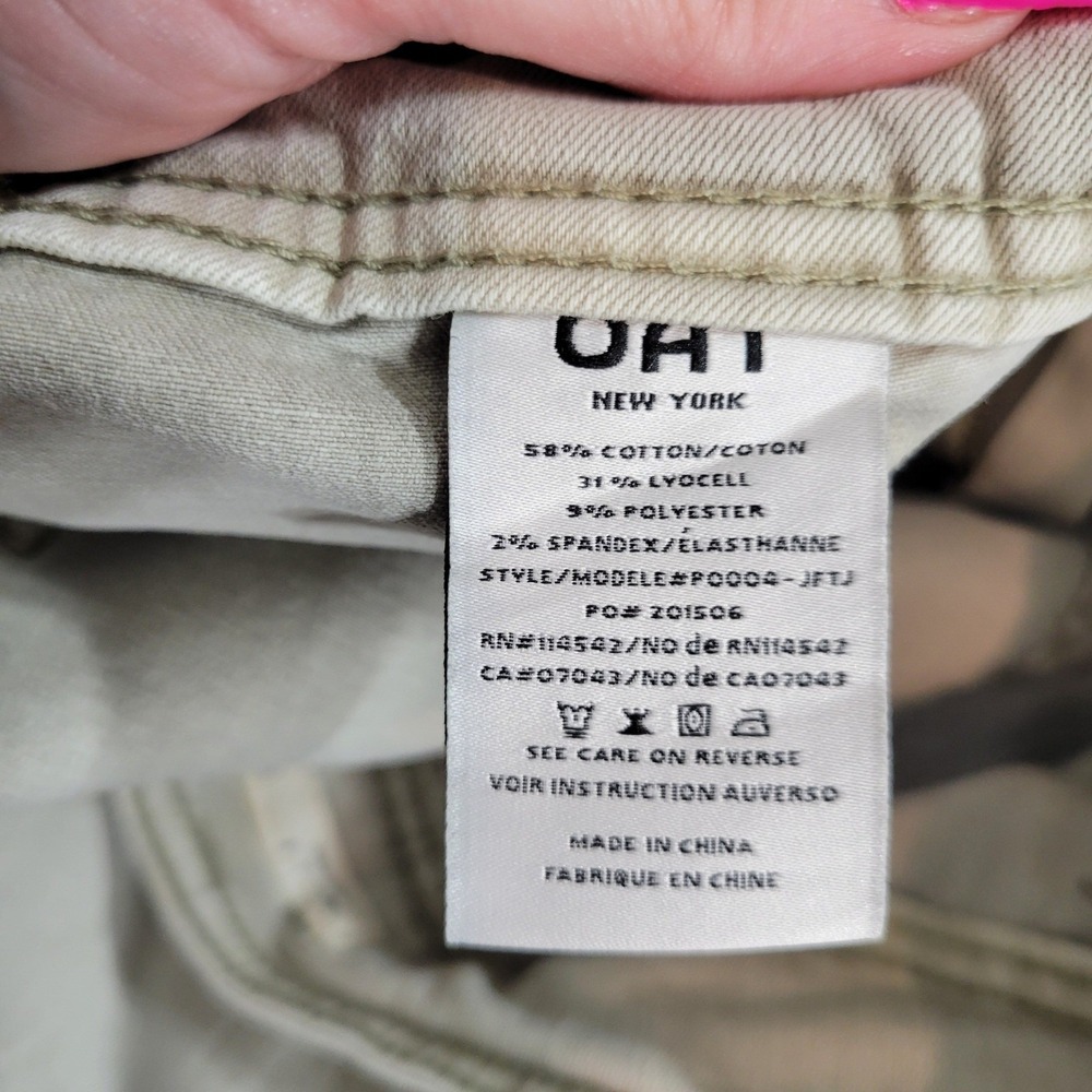 OAT New York Wide Leg Pants Women 4/27 Khaki Raw Hem High Rise - Picture 8 of 9